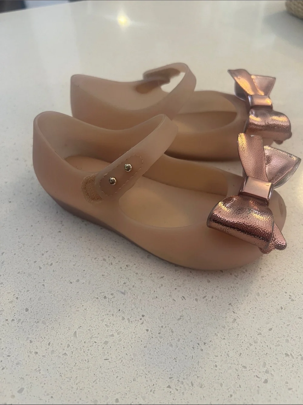 Mini Melissa Girls' Blush Pink Mary Jane Shoes with Metallic Rose Bow